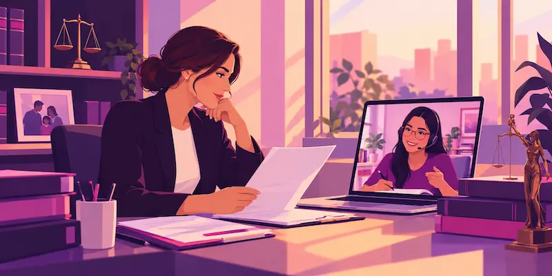 Family law attorney reviewing case materials prepared and organized by a remote virtual paralegal.