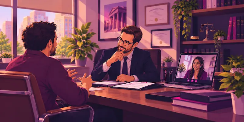 Attorney meeting with a Spanish-speaking client after bilingual virtual legal assistant intake.