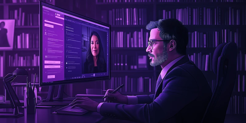 Solo attorney focusing on client strategy and business growth while a virtual legal assistant manages administrative support remotely.