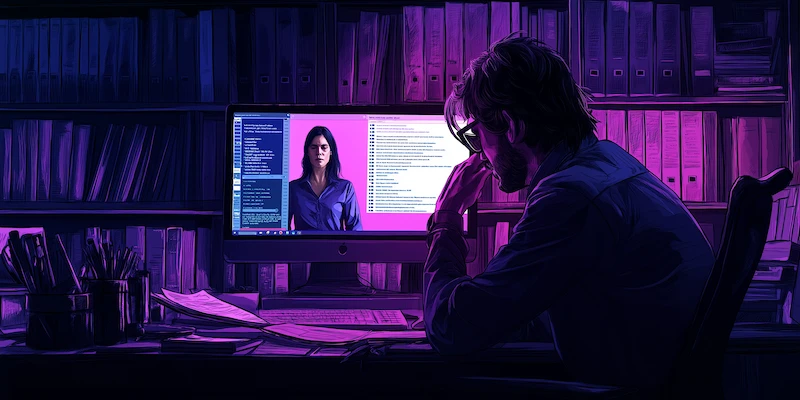 Overworked paralegal delegating administrative tasks to a bilingual virtual legal assistant to improve law firm efficiency.