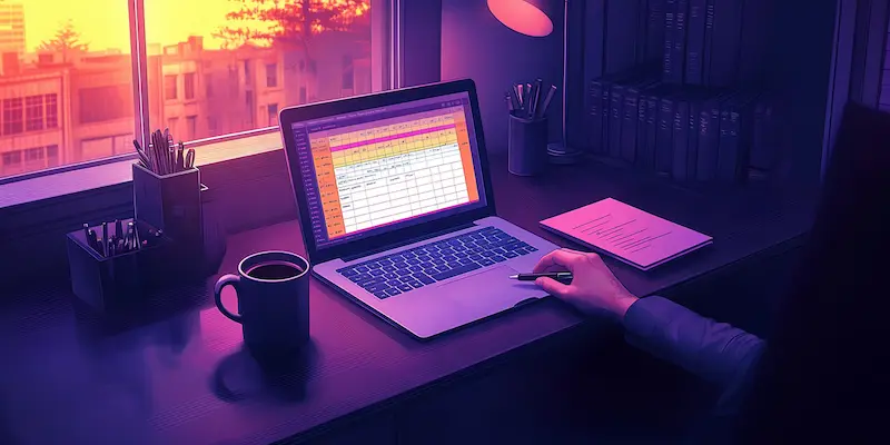 Solo attorney completing a weekly time audit at a law office desk to track billable and administrative work.