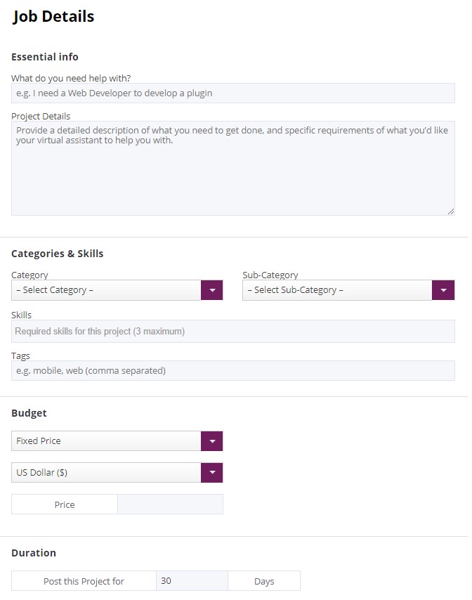 Post a Job Details Form
