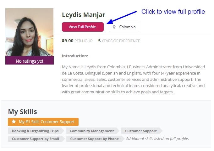 View profile of Latino Virtual Assistant to hire