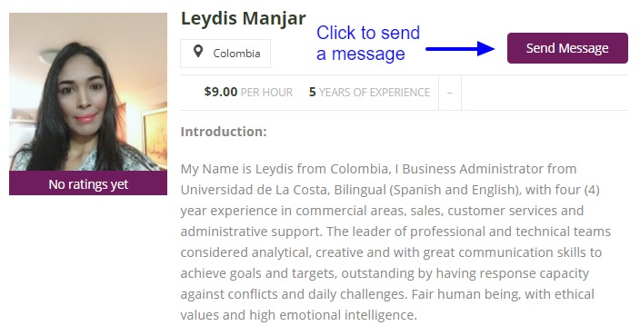 Sent a message to hire Latin Virtual Assistant